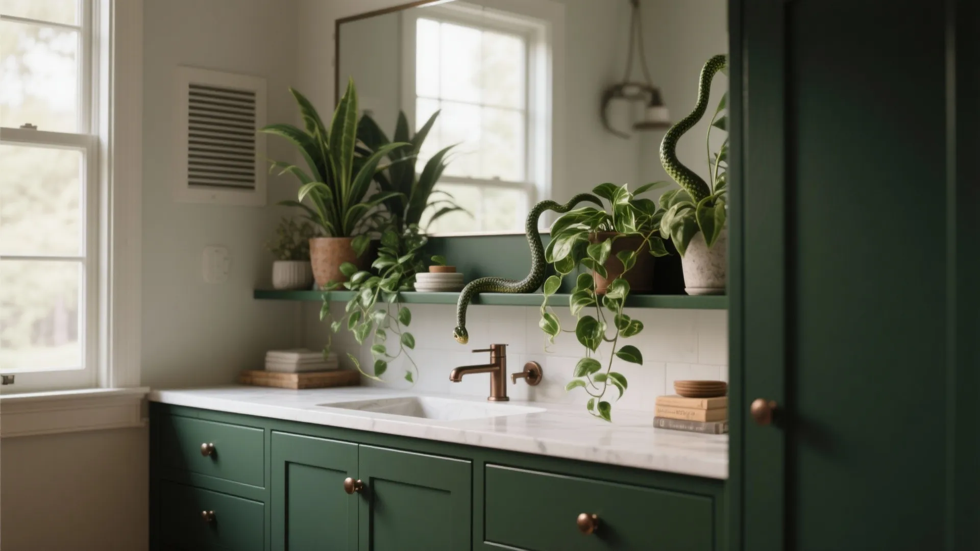 5. Plant Shelf + Dark Green Vanity