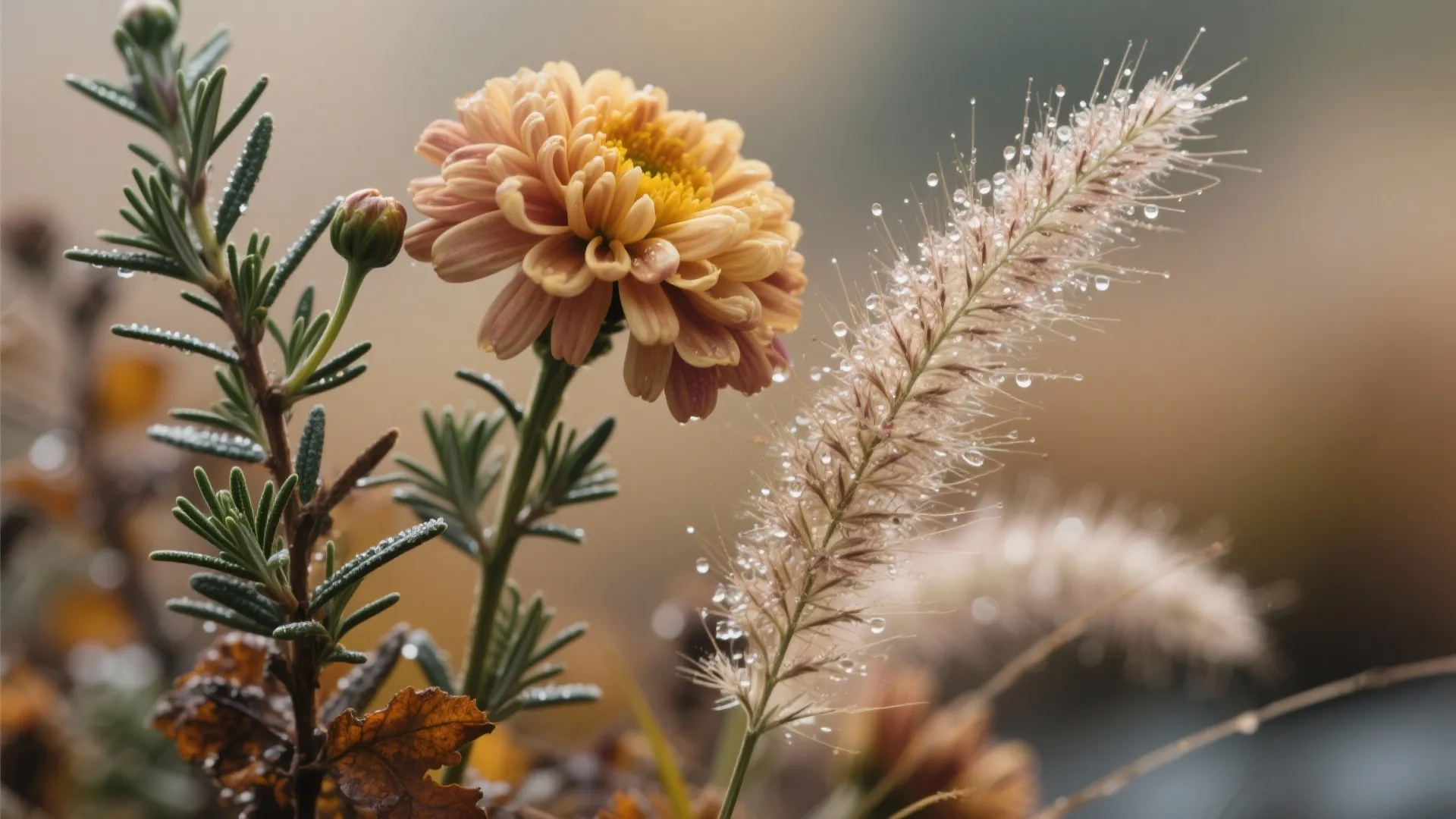 4) Autumn Greenery: Hardy Herbs, Mums, and Ornamental Grasses
