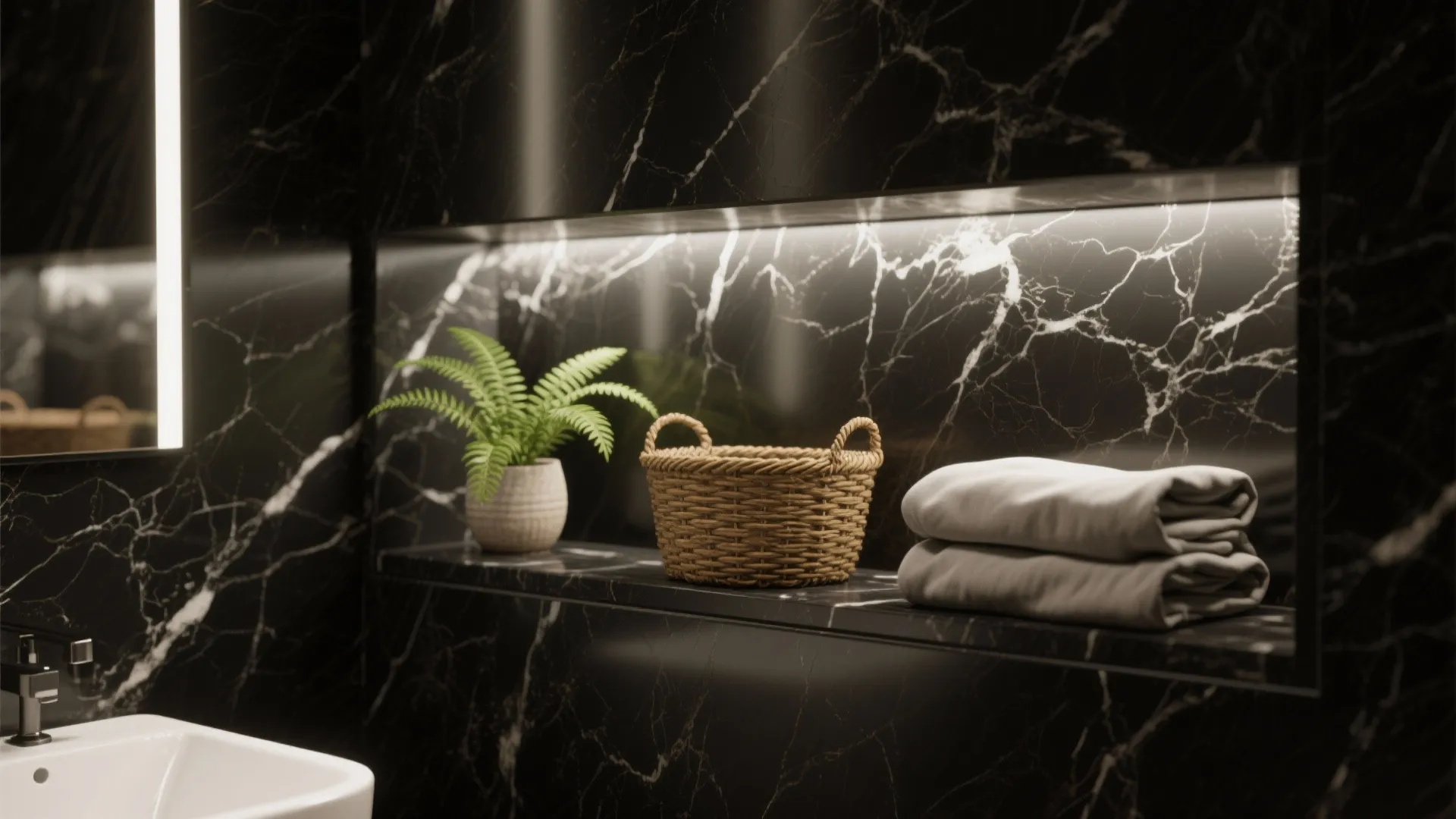 5. Texture and greenery to soften the noir