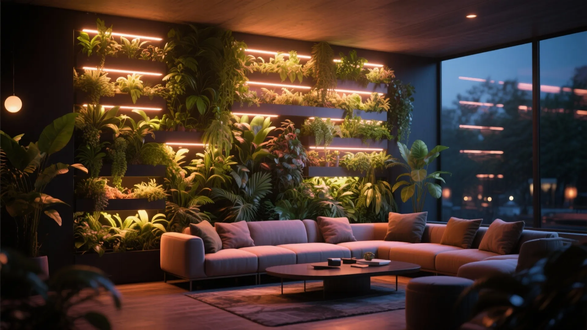 Plant Wall with Integrated Lighting