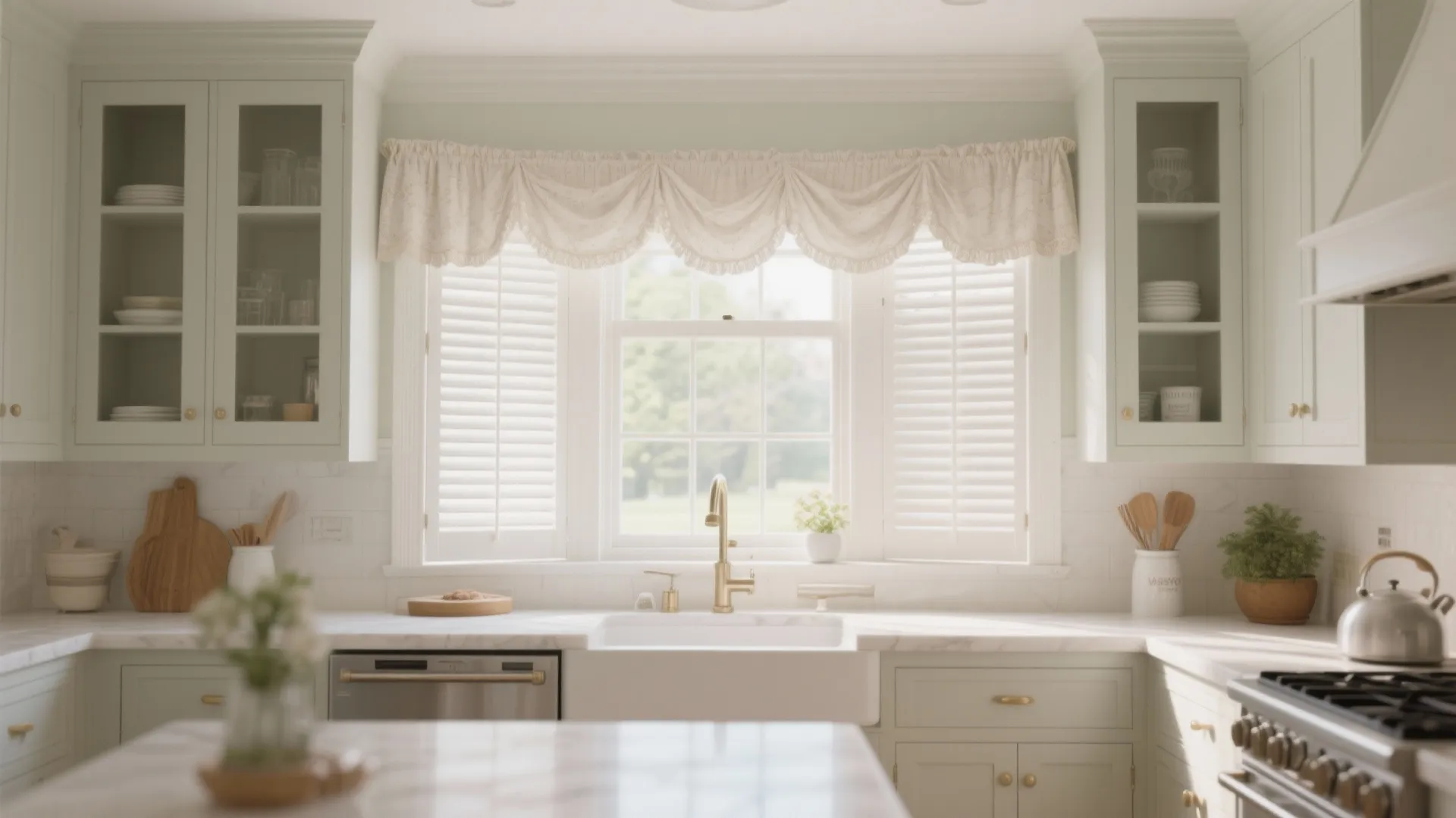 9. Plantation Shutters with Fabric Accents