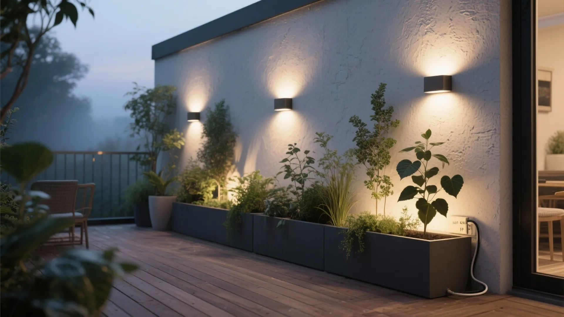 Integrated planter and wall light combo