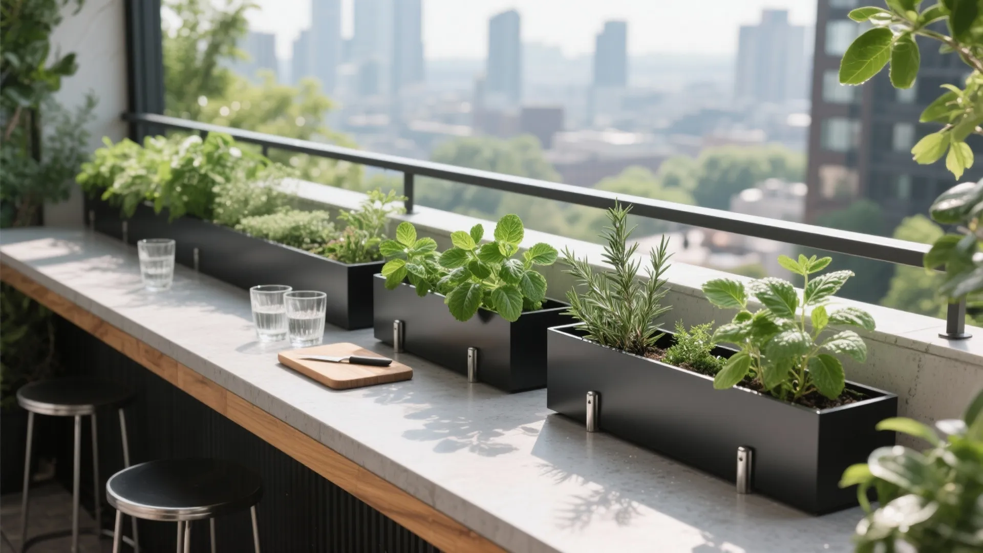 4) Planter-Integrated Bar Top (Biophilic Boost)