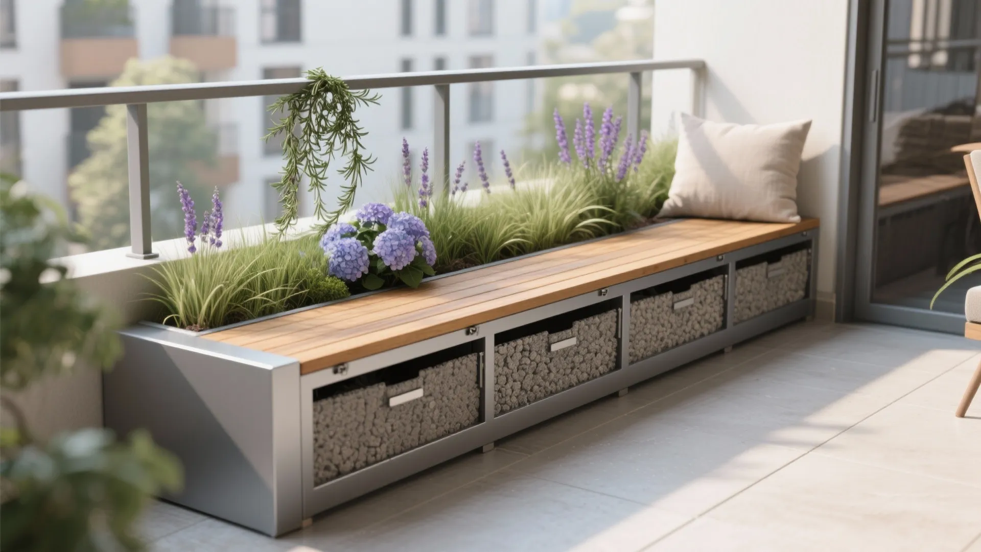 Slim Planter Bench with Hidden Storage