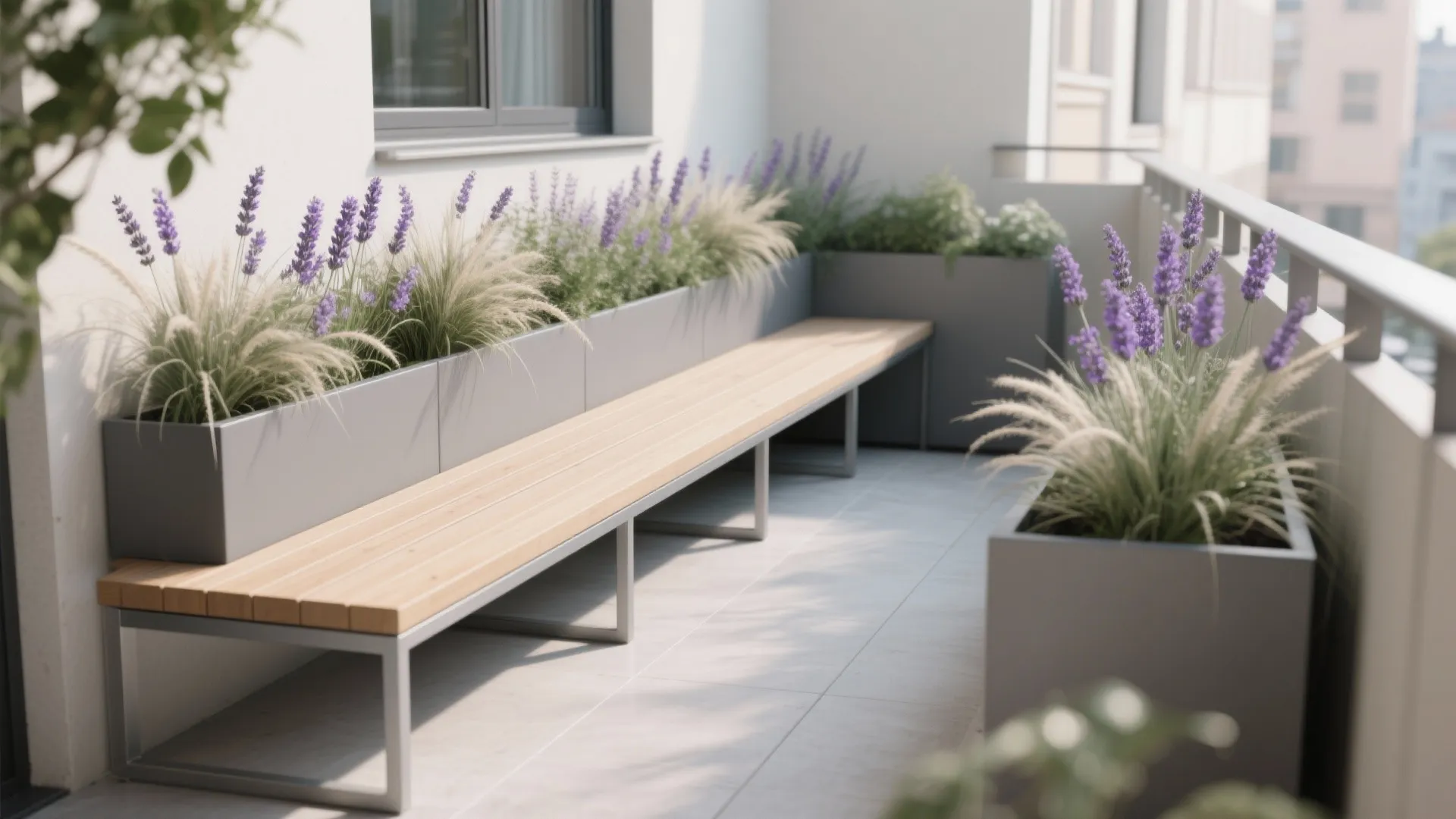 Slim Planter Benches for Seating + Greenery