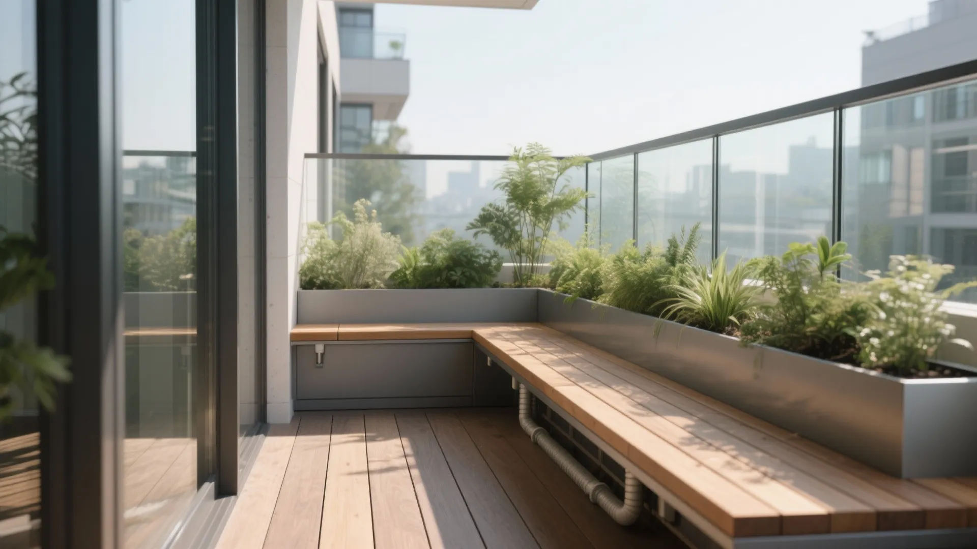 Built‑In Planters and Seating with Glass