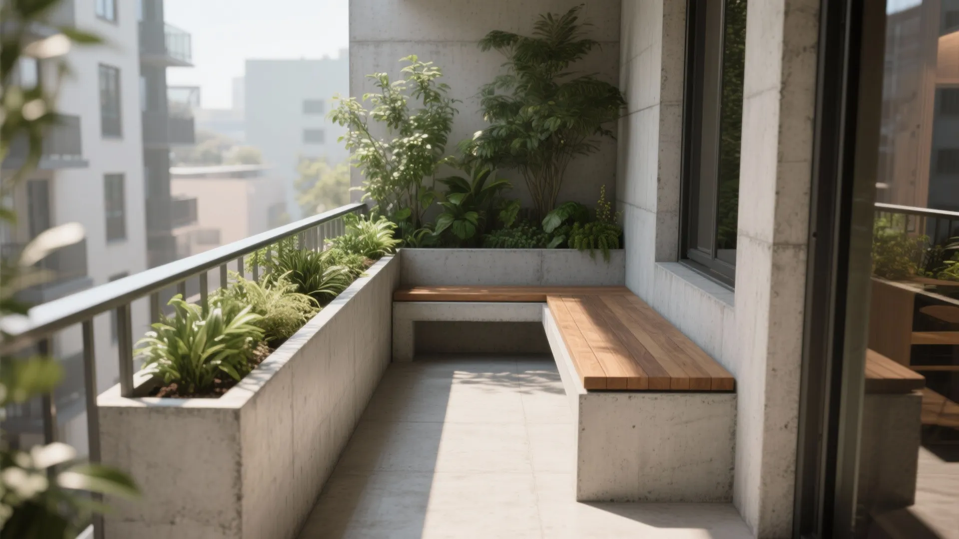 Integrated Concrete Planters and Bench