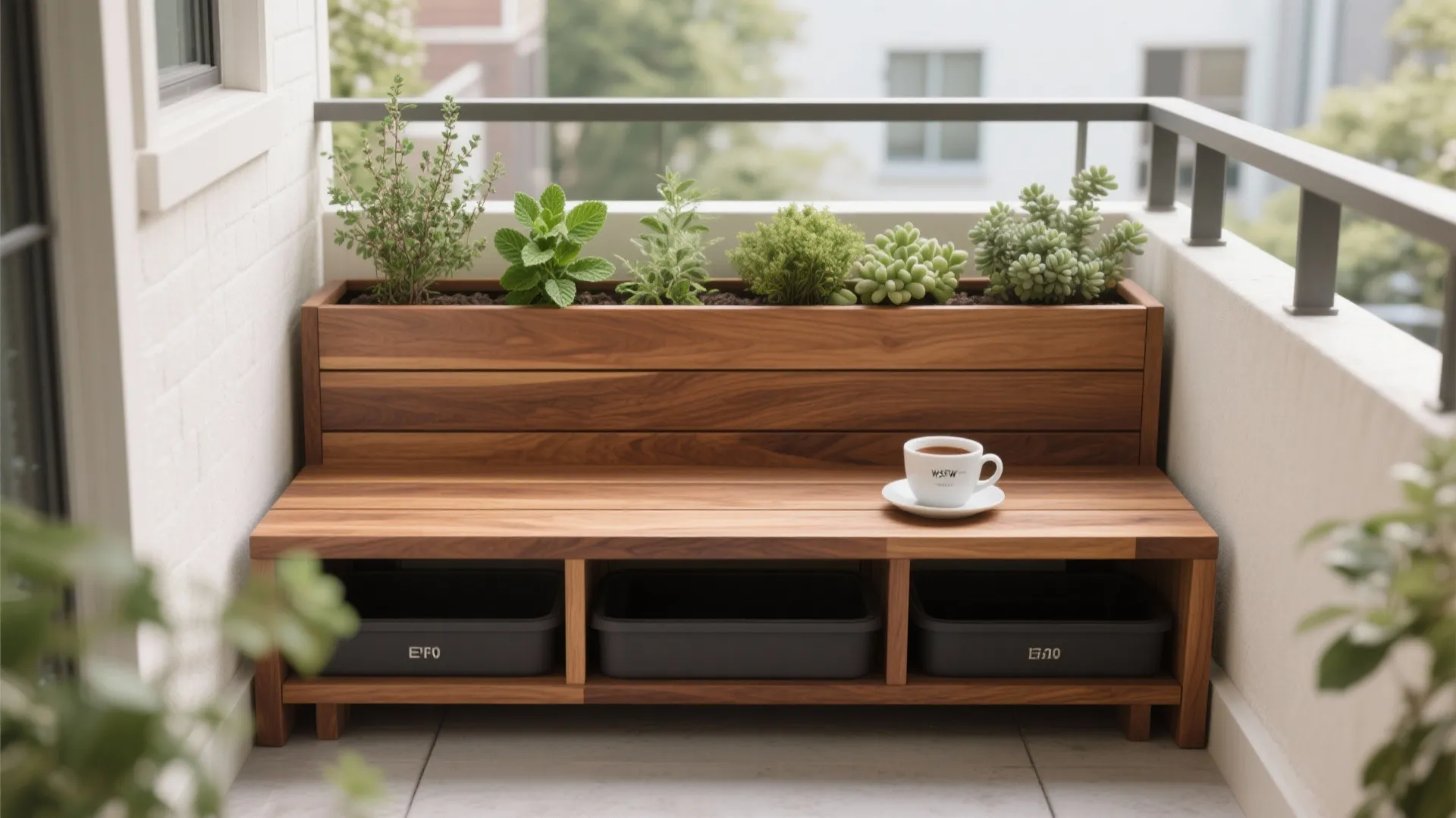 Built-In Planter Bench in Solid Wood