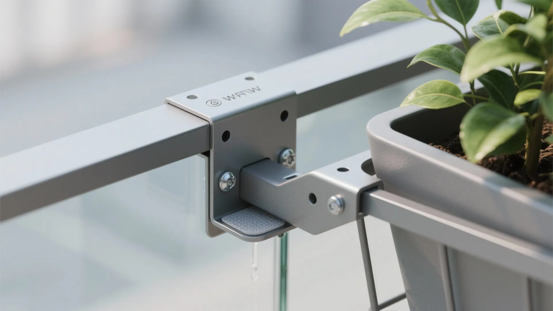 3) Slim aluminium planters with integrated railing brackets