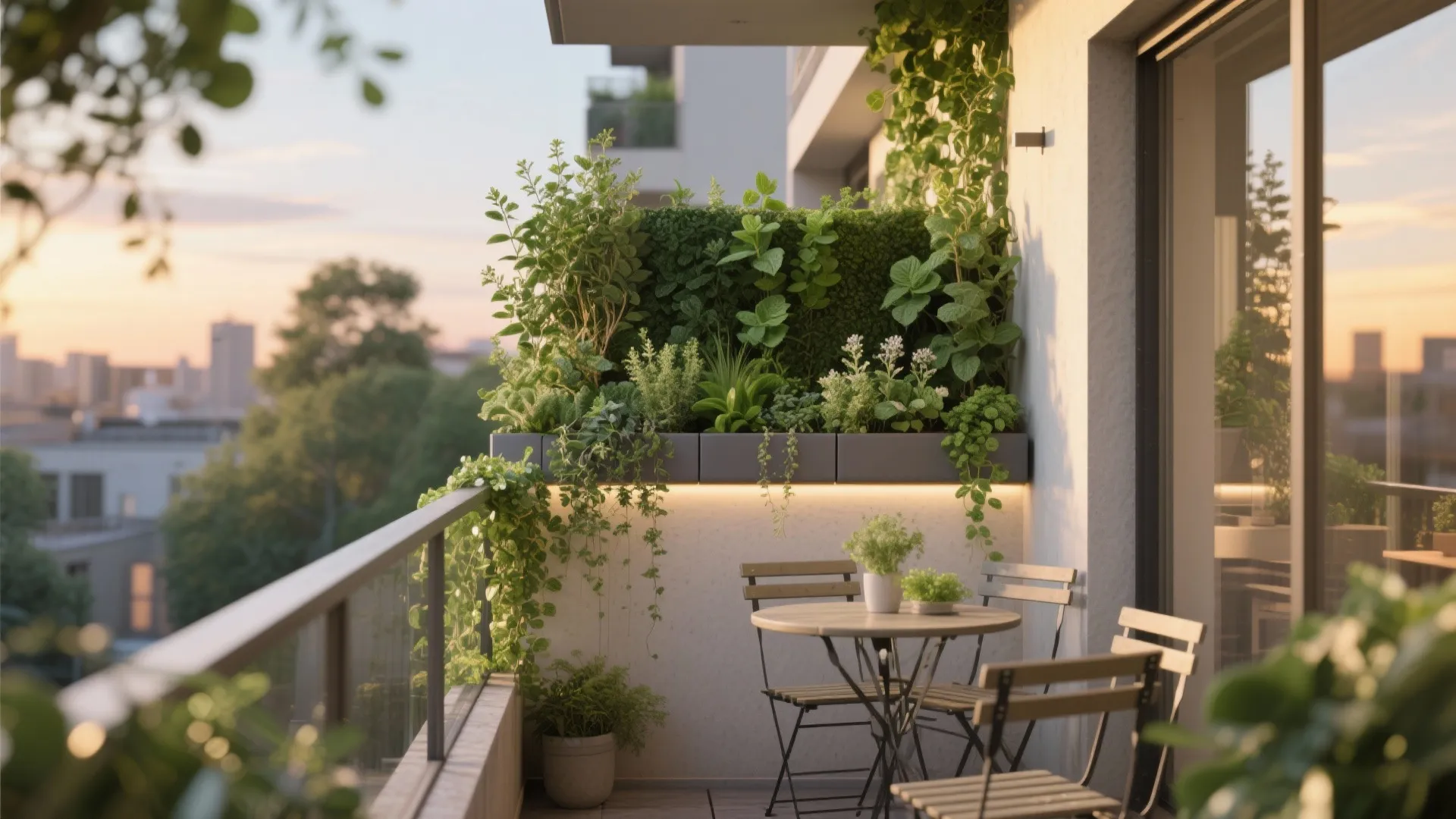 Planter-integrated drop wall