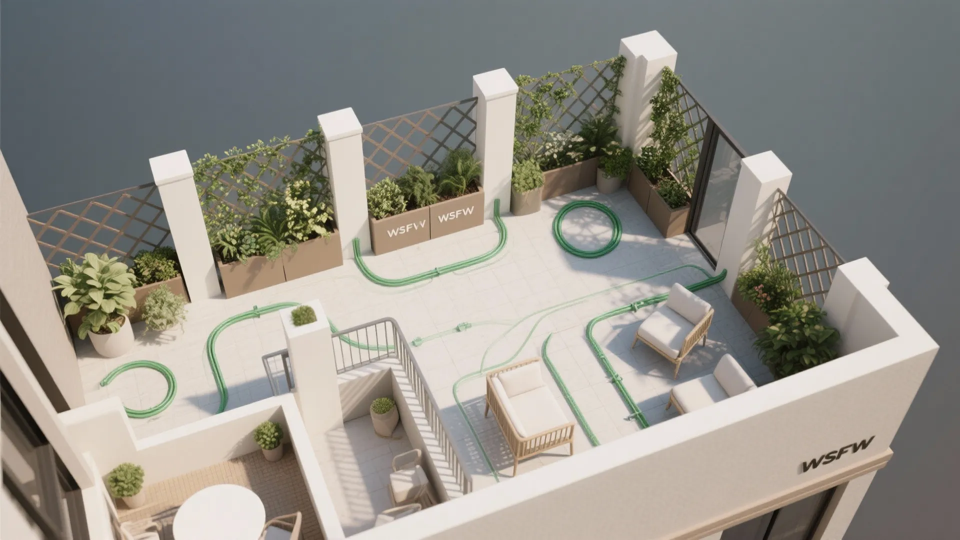 Integrated Planter Columns That Double as Green Screens