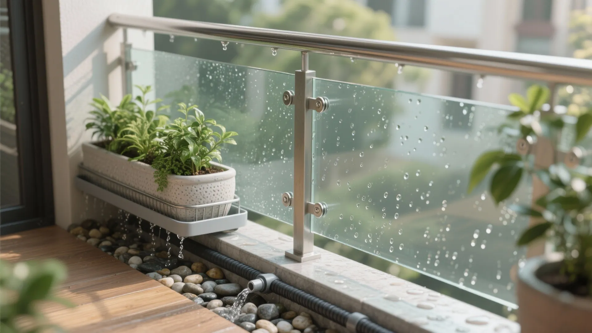 Green Balcony: Glass With Planters, Screens, and Shading