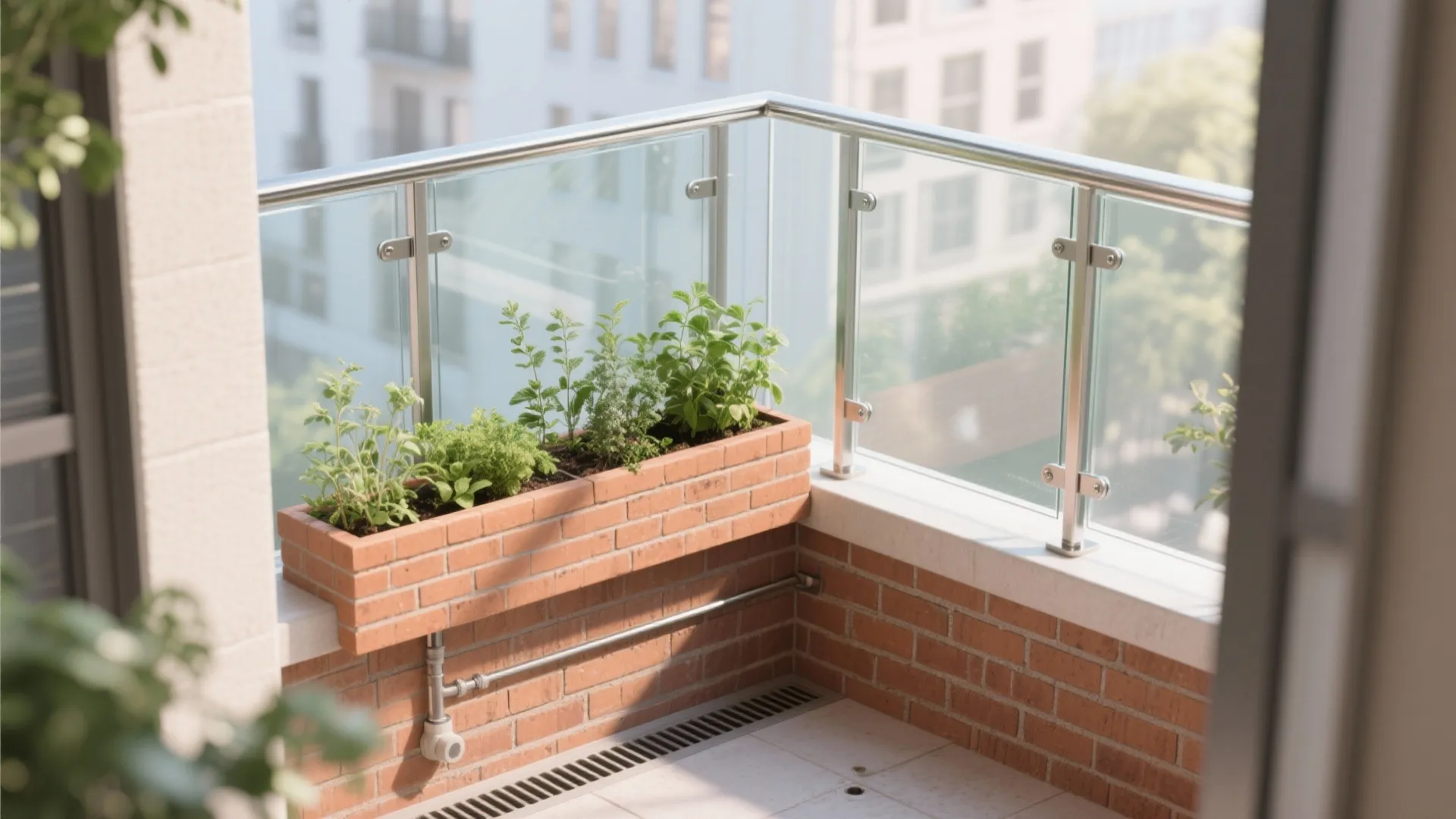 5) Brick Planter Parapet + Glass Infill
