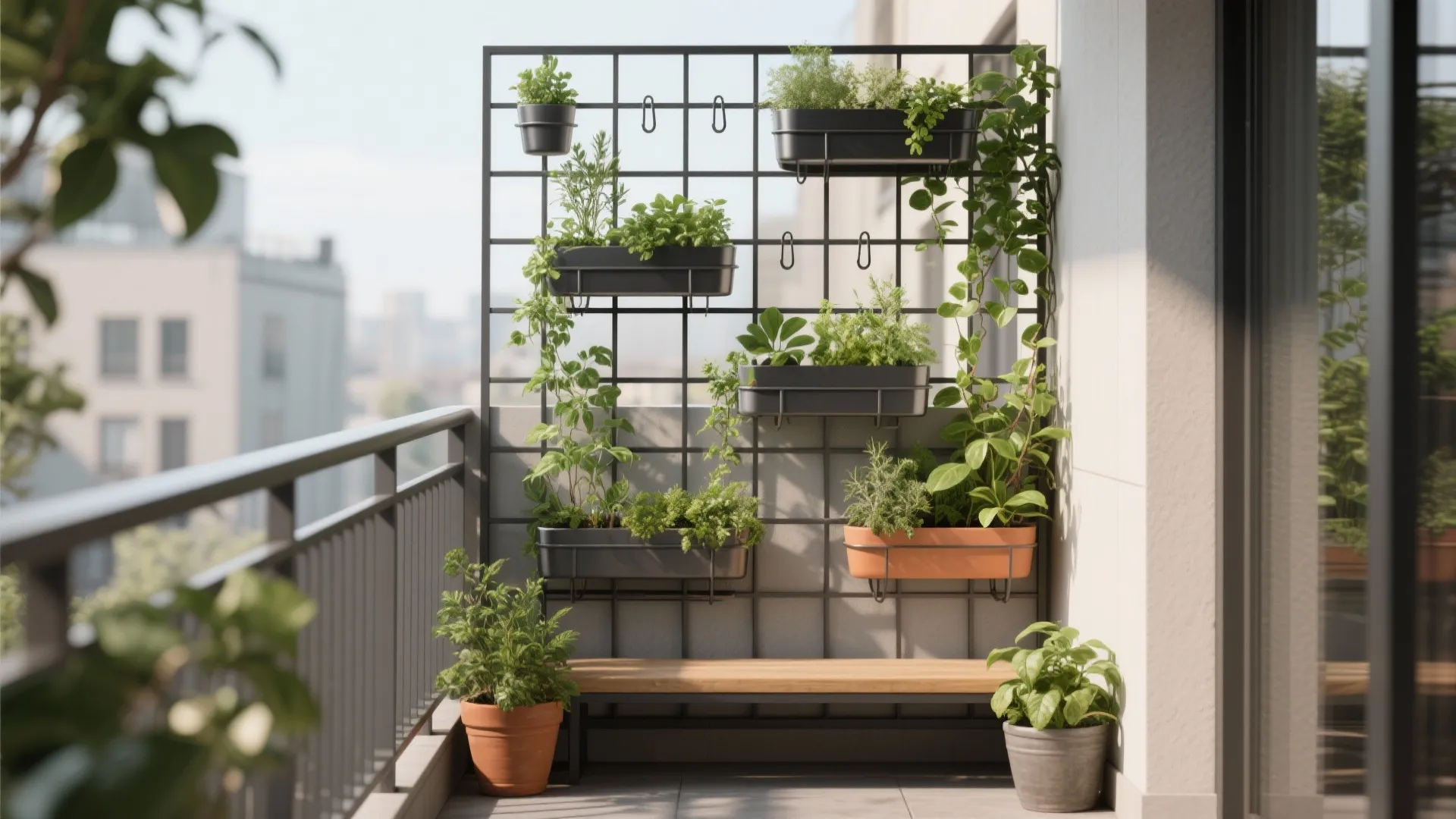 Planter-Friendly Grid Grills for Green Balconies