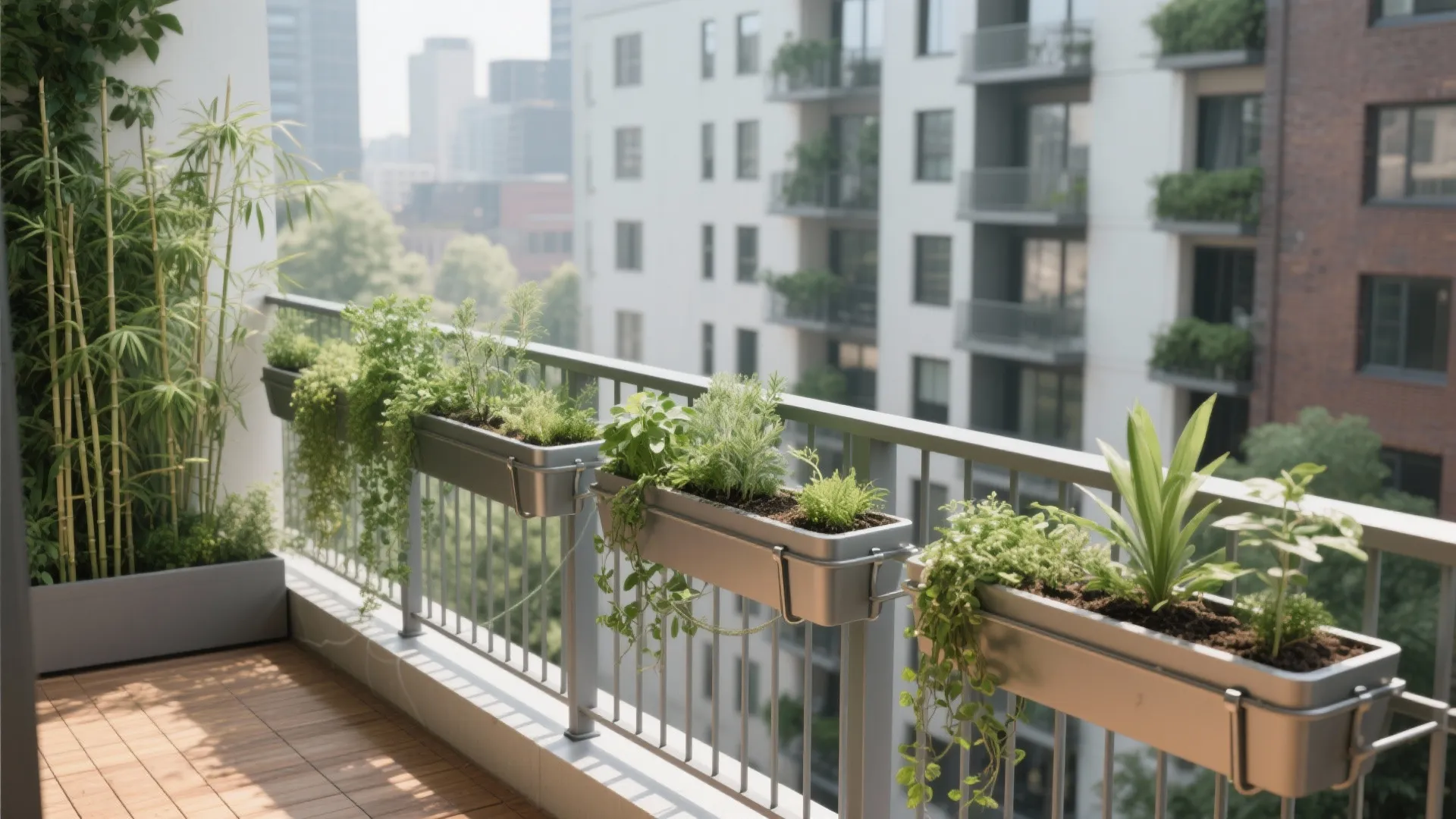 5) Planter-Integrated Full Rail: Greenery as a Soft Screen
