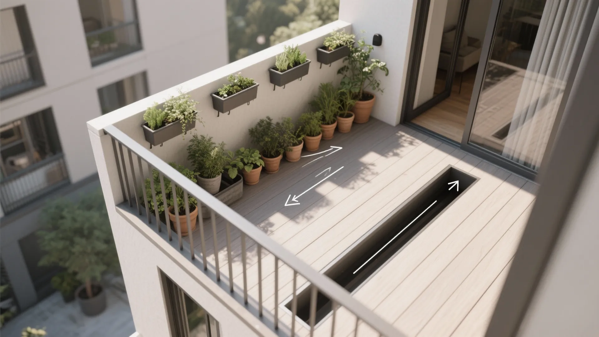 Layered Planters: Rail, Wall, Floor