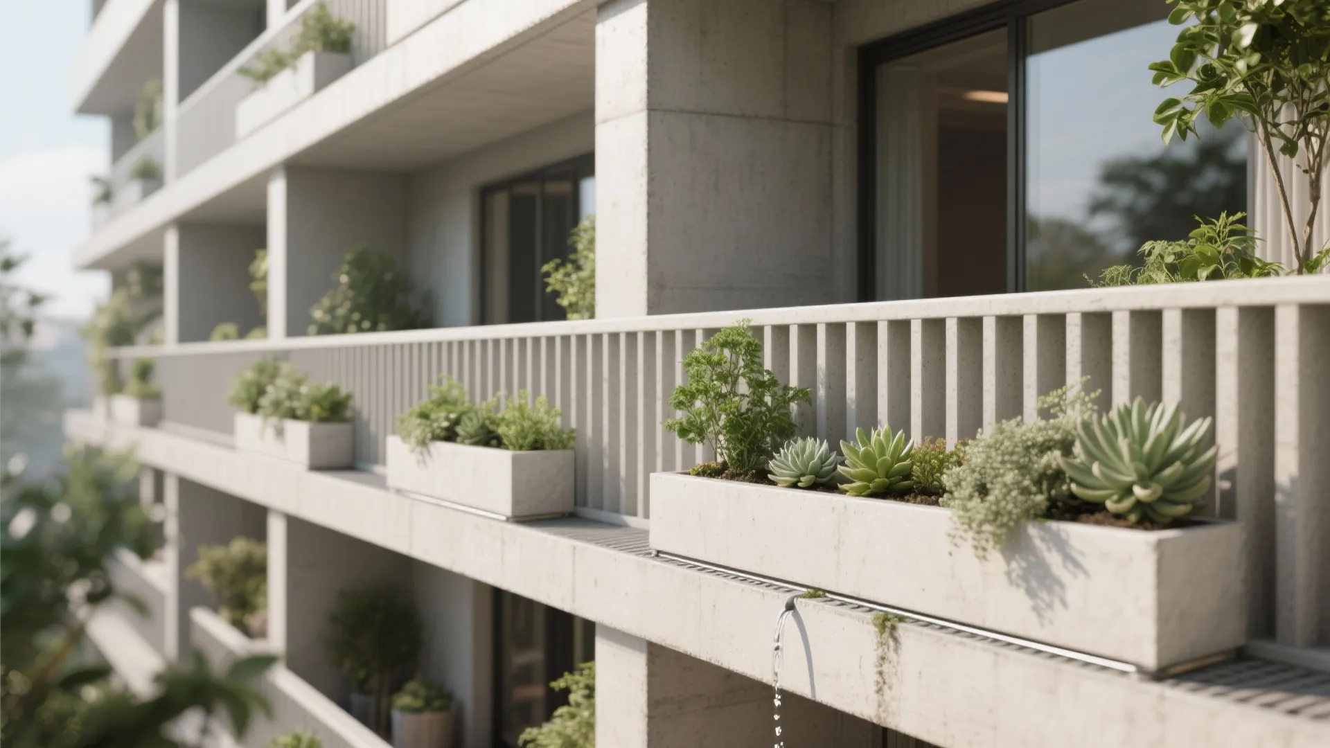 Textured Concrete with Integrated Planter Ledges