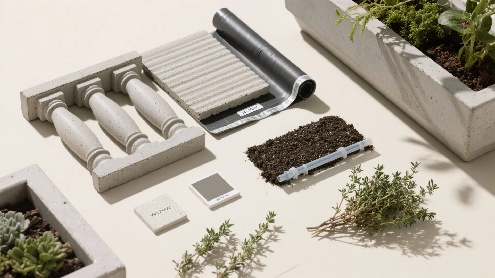 Textured Concrete with Integrated Planter Ledges