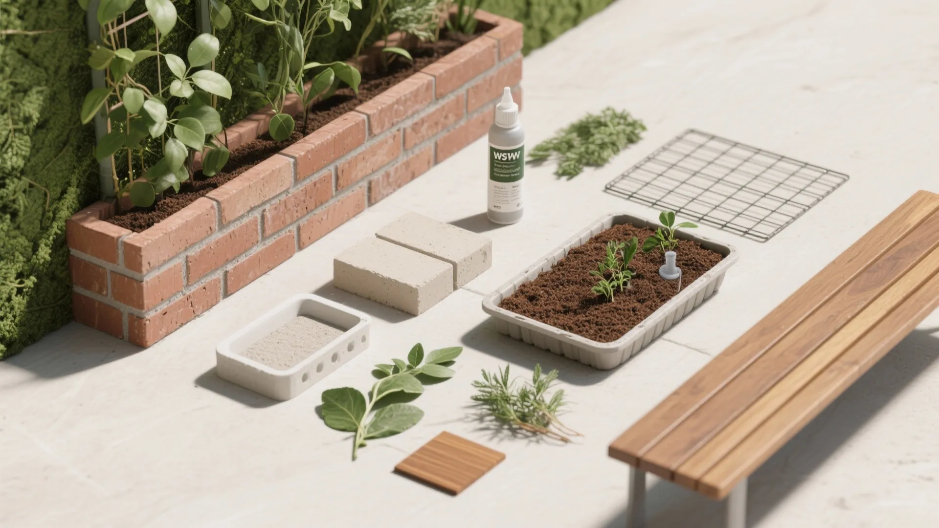 Slim Brick Planter Rail and Green Wall