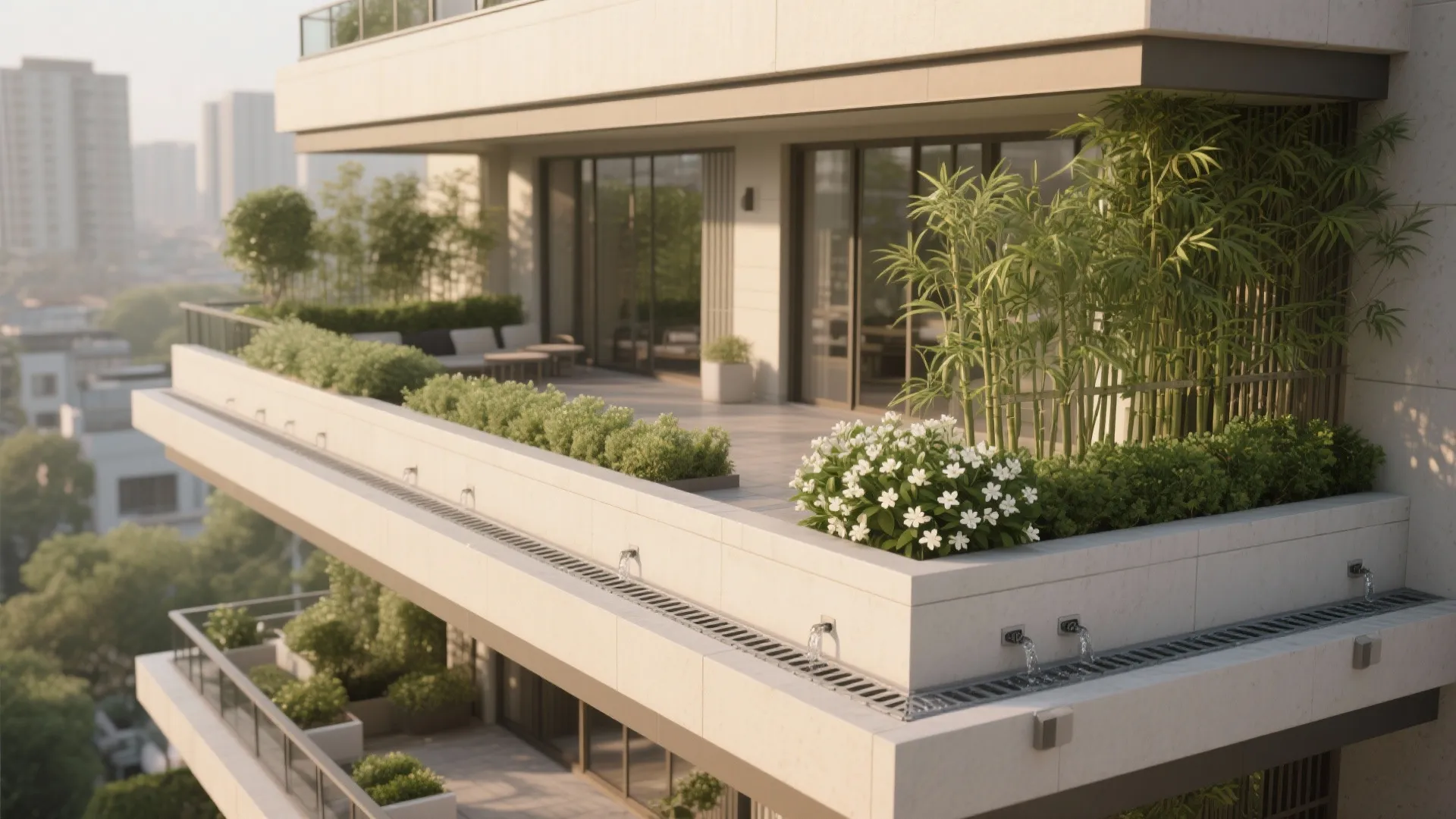 Layered parapet with a planter ledge