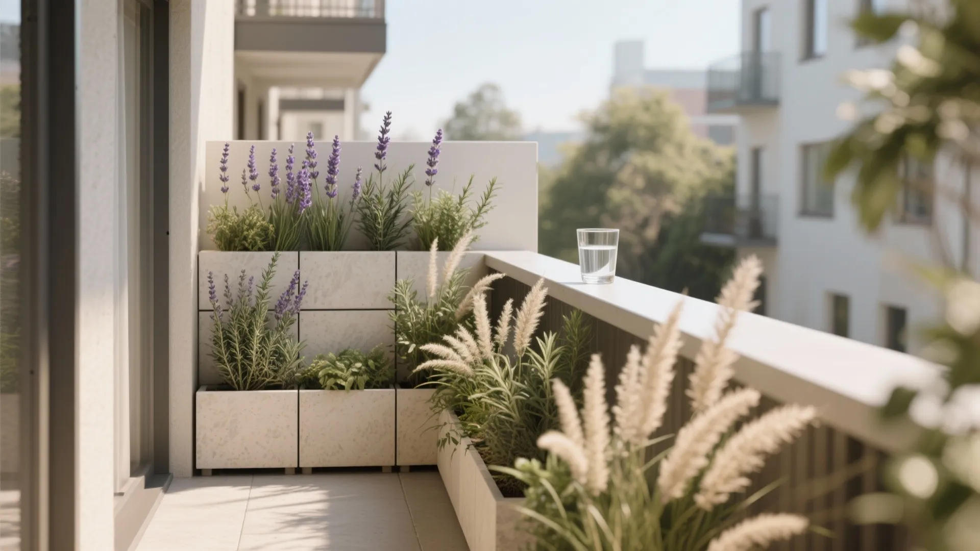 Planter-led privacy screens with perch ledges