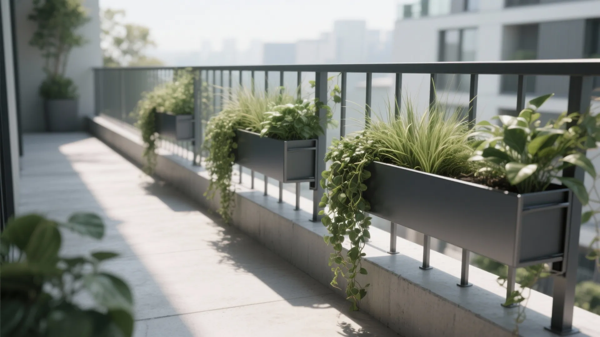 Planter-integrated railings for green privacy