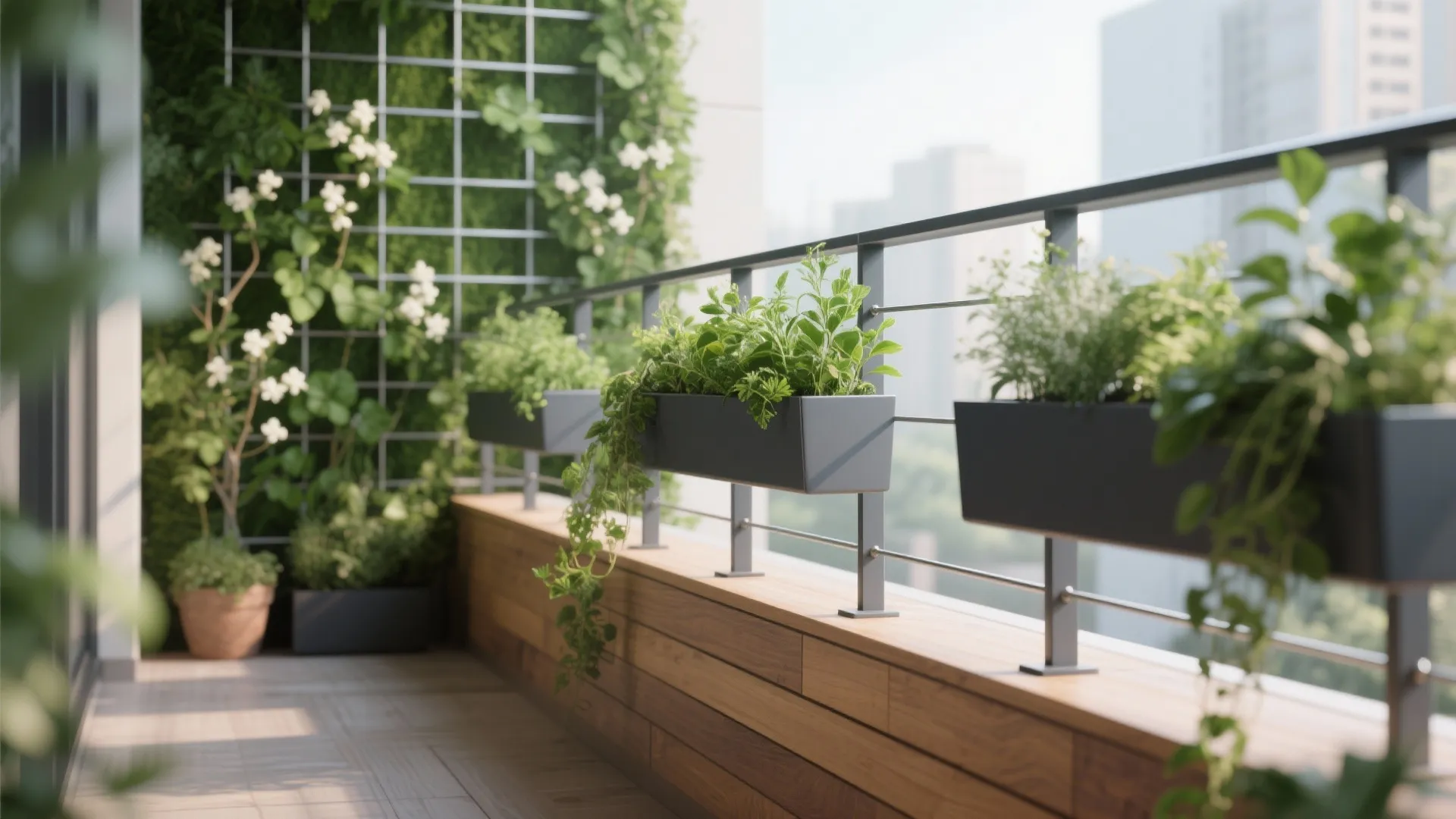 Planter-Integrated Rails and Green Screens