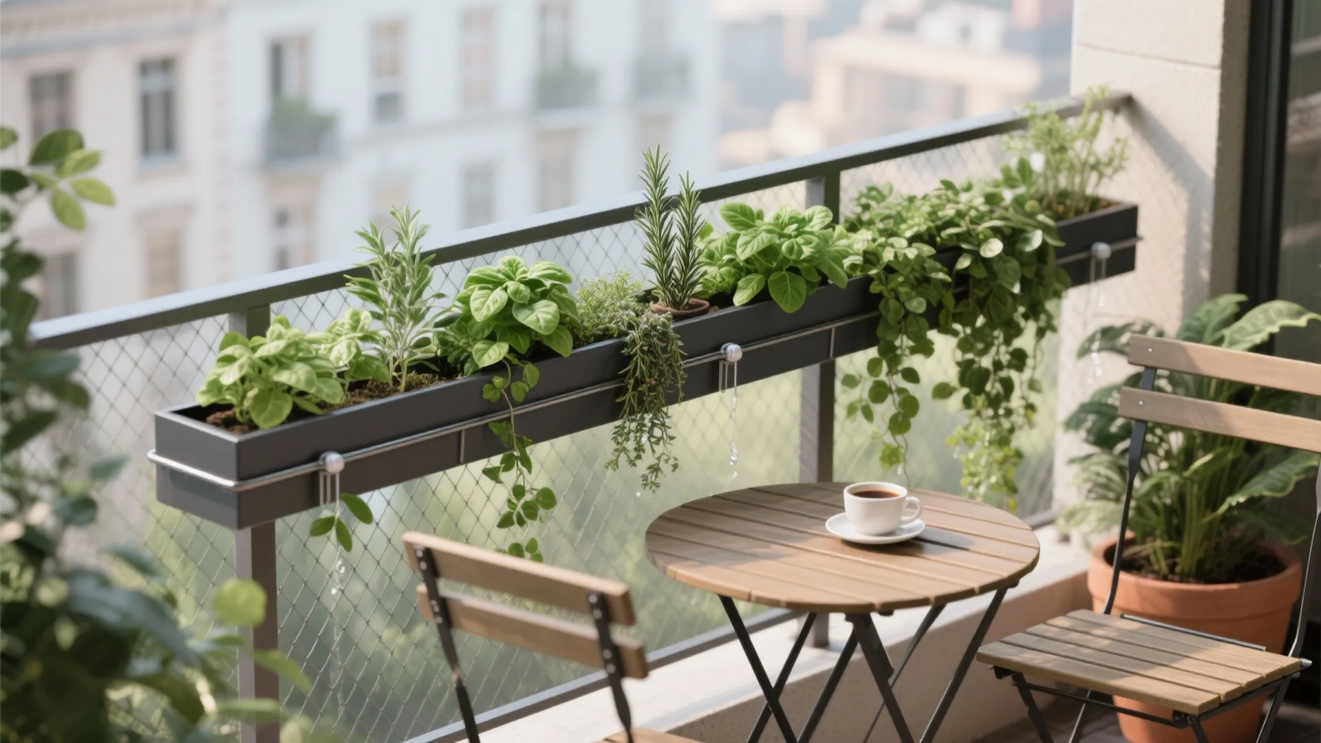 4) Planter-Integrated Rail: Greenery as a Privacy Screen