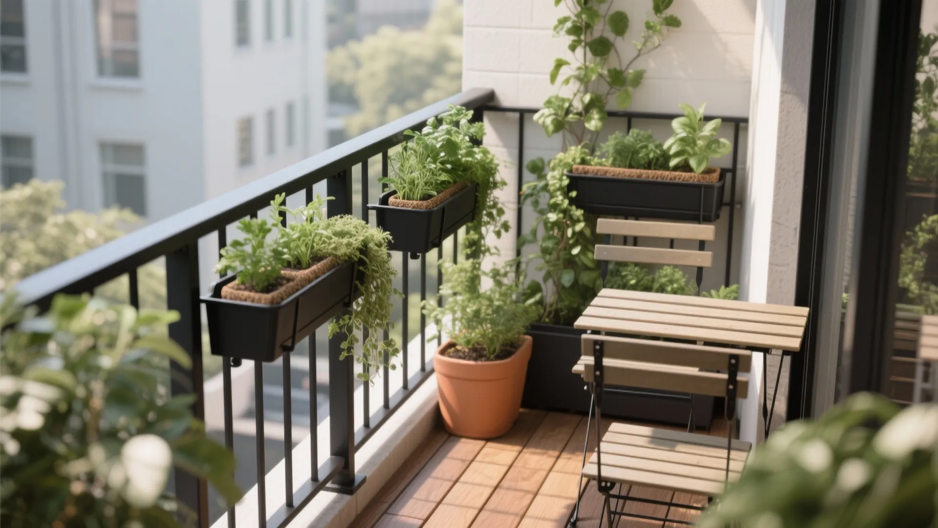 Planter‑Integrated Rail for a Tiny Garden