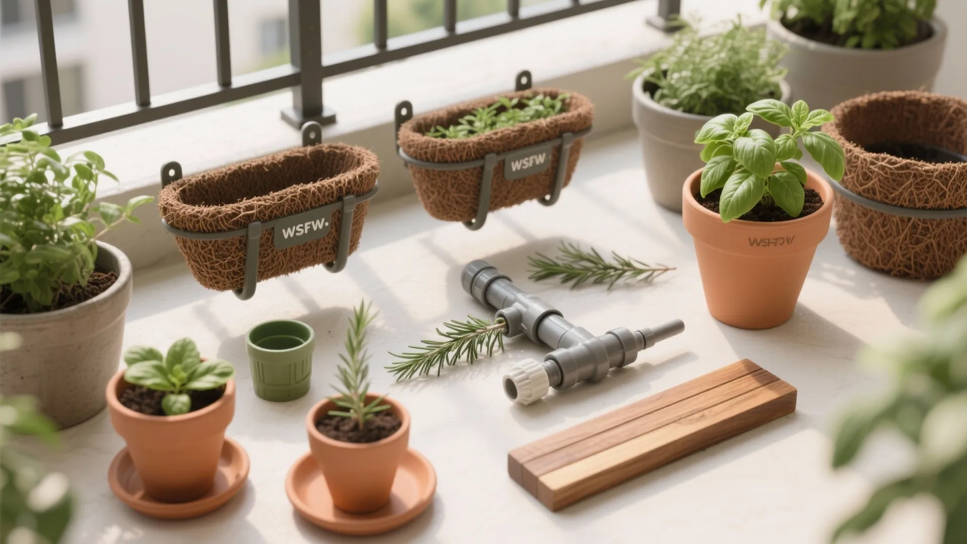 Green Buffer: Planters, Herb Rails, and Micro-Lounge