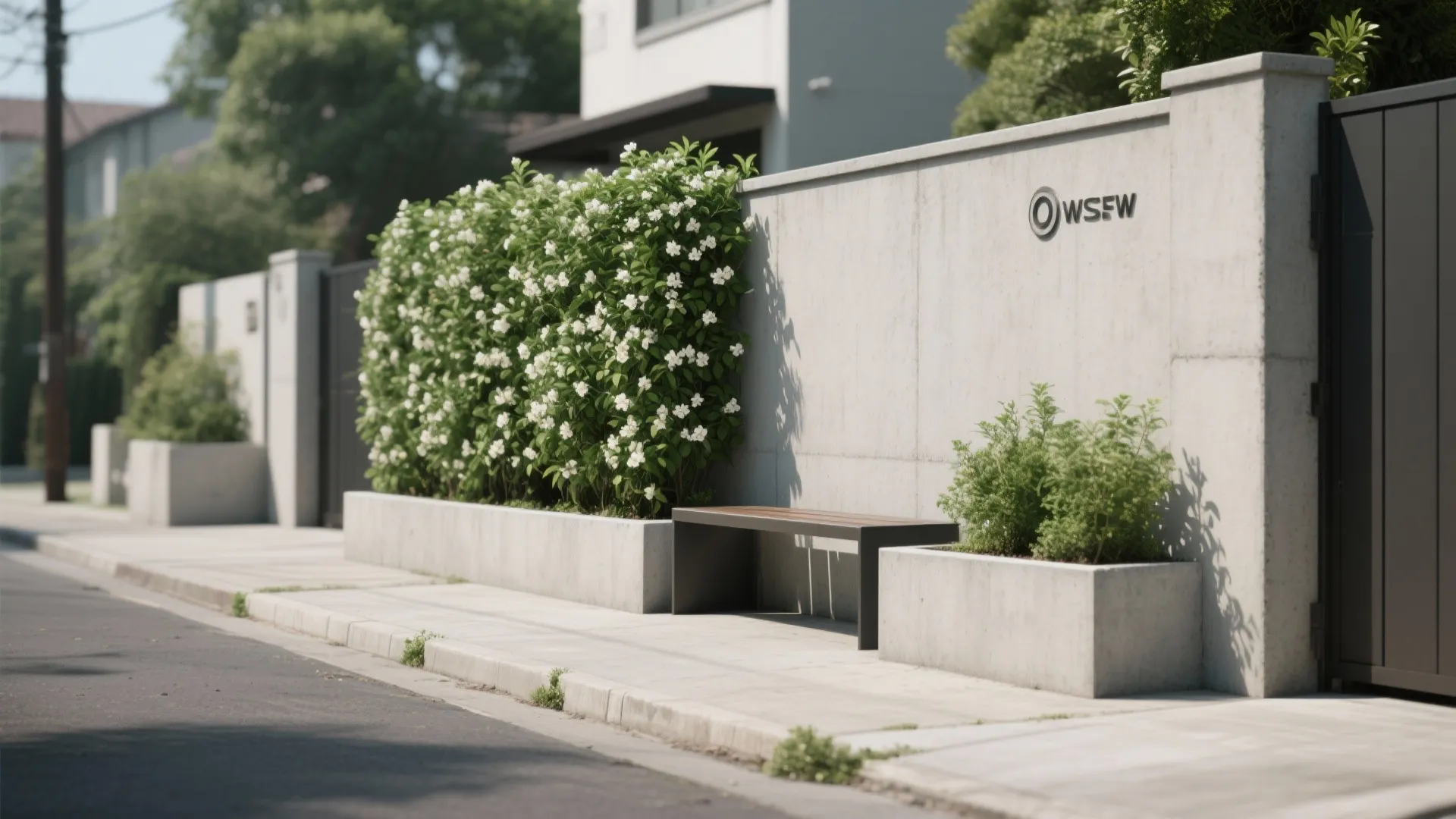 Integrated Planters and Seating on the Wall Base