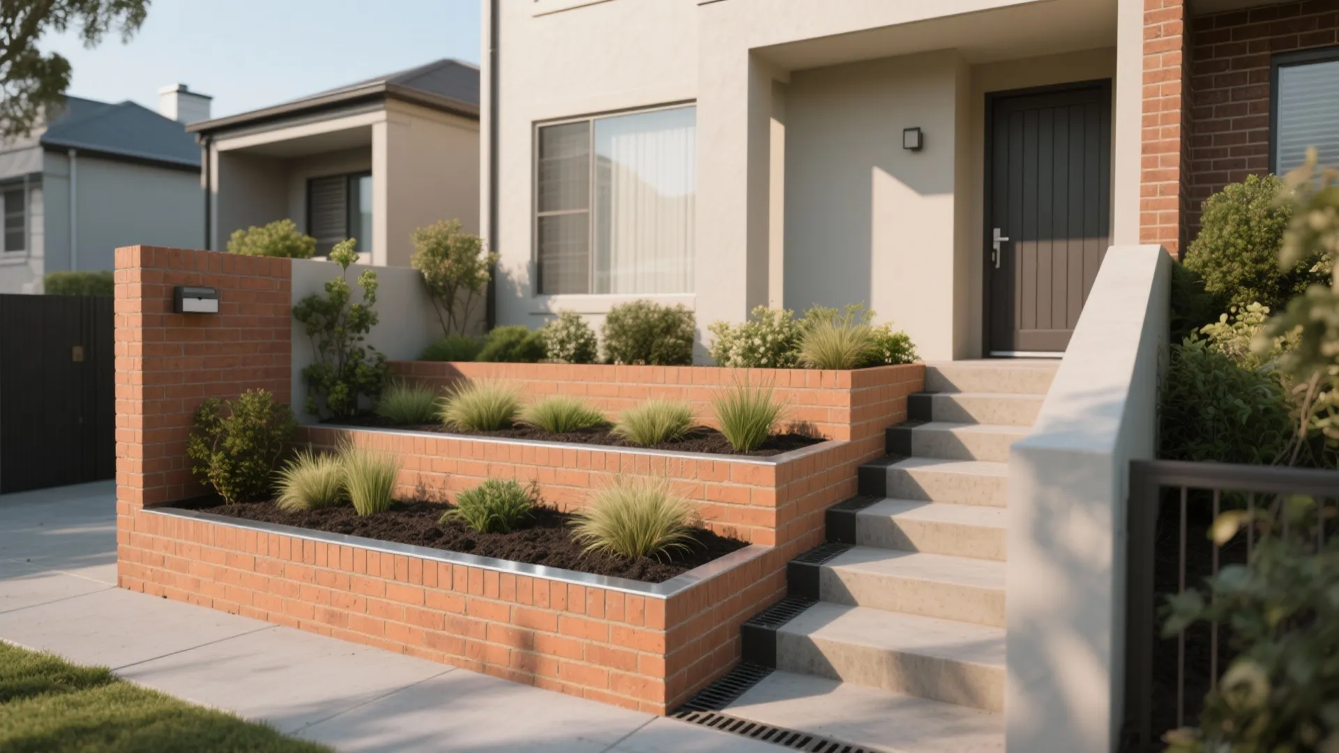 Green Planter Walls with Stepped Masonry