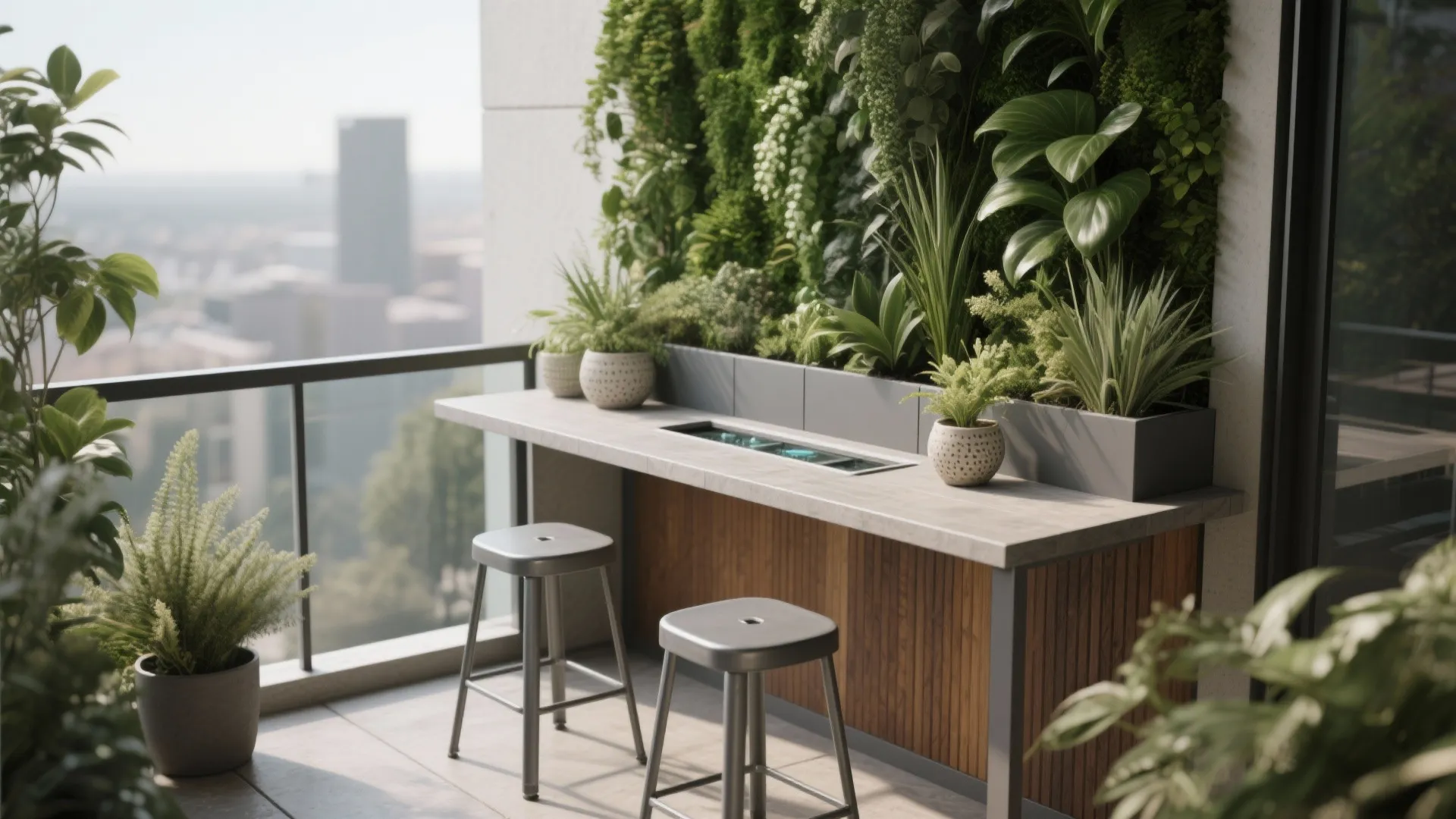 5. Planter tables and vertical greenery — furniture that breathes
