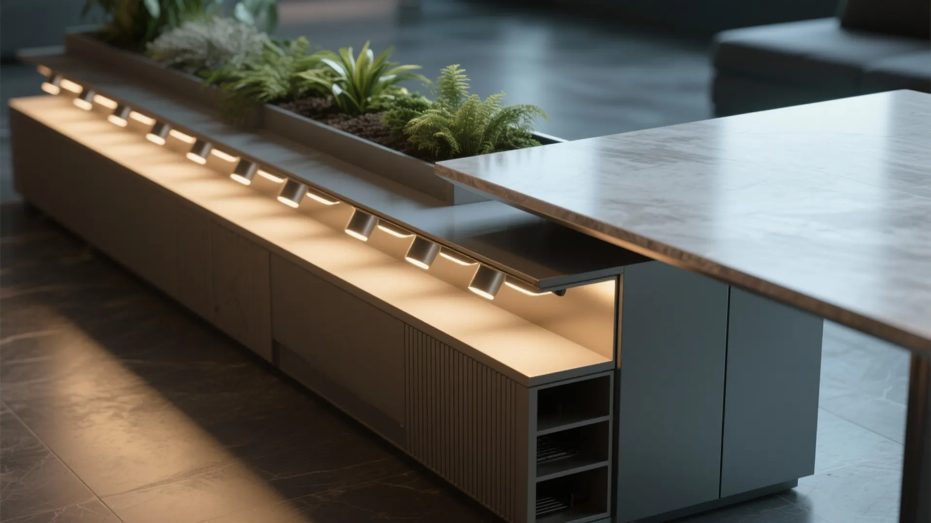 4. Integrated Planter-Table with Spotlights