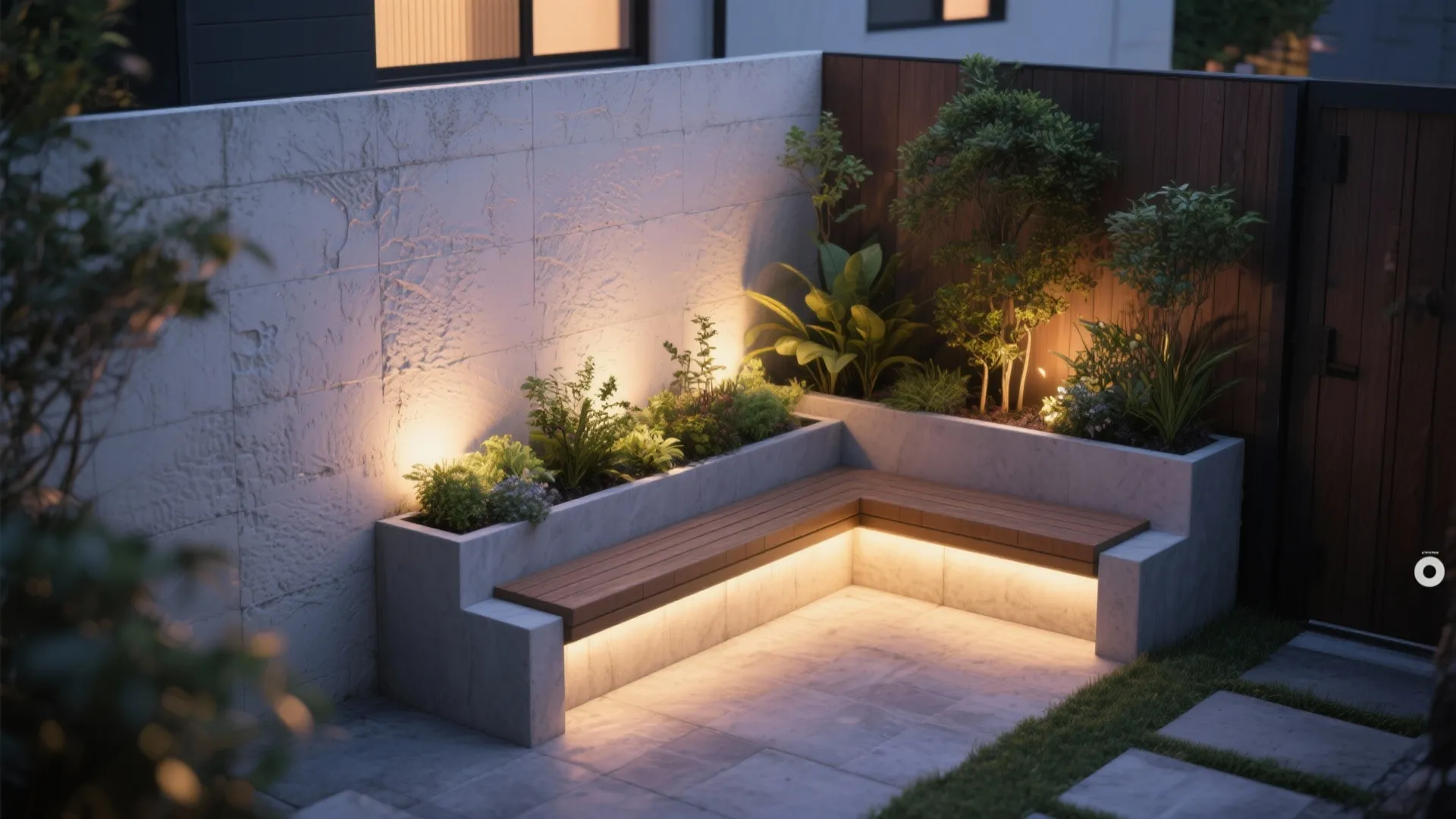 5. Integrated Wall Lighting with Planter Features
