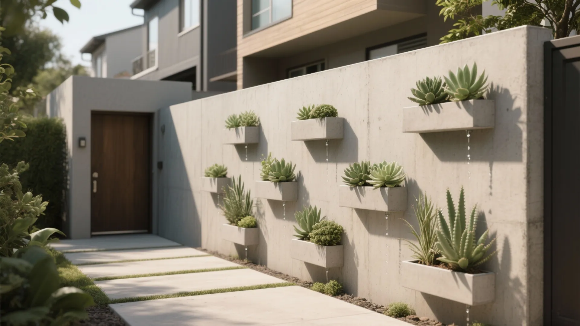 Slim Profile Walls with Integrated Planter Pockets