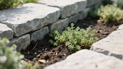 Natural Stone Garden Border with Succulent Greenery