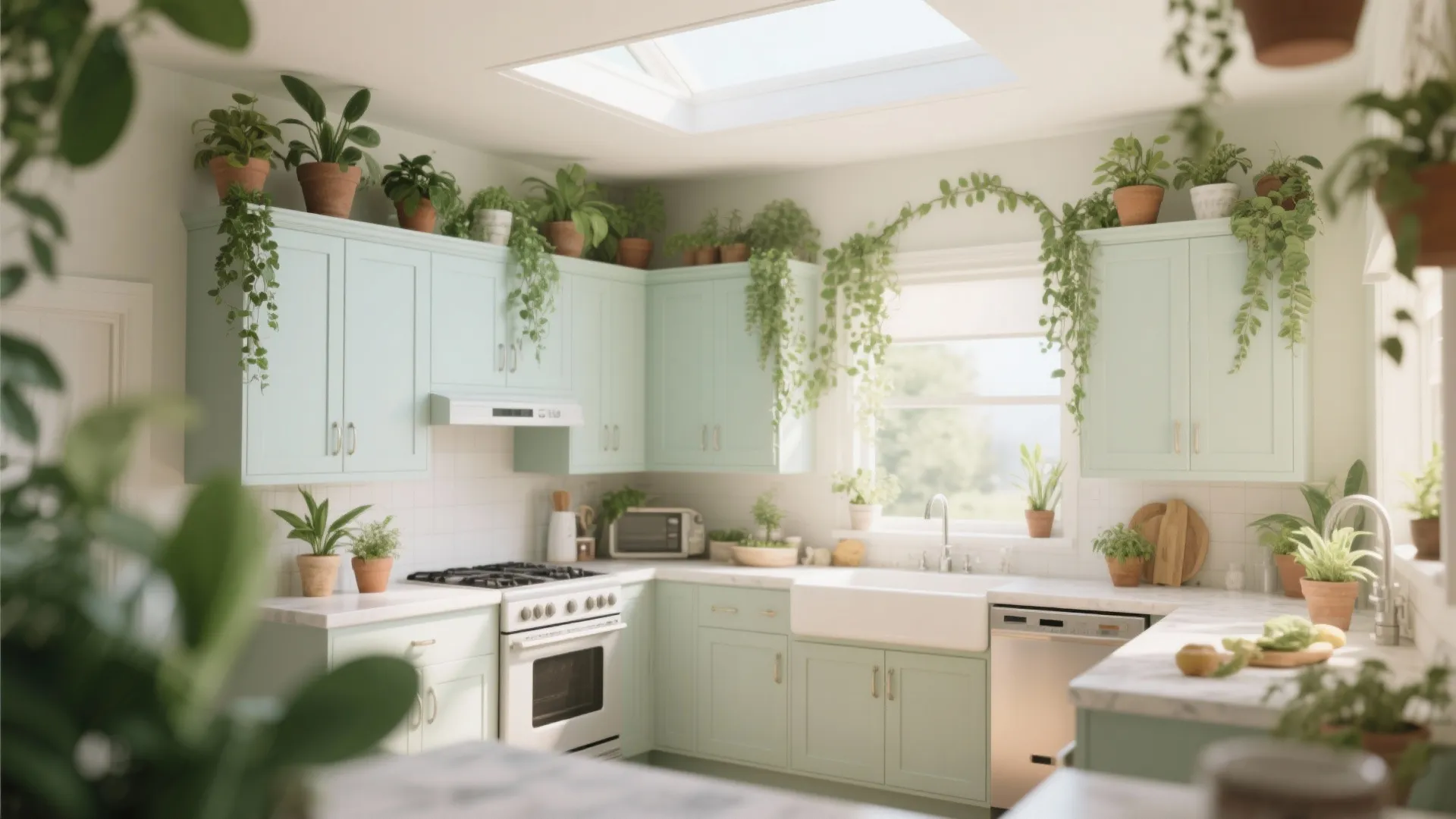 8. Potted Plants Above Cabinets