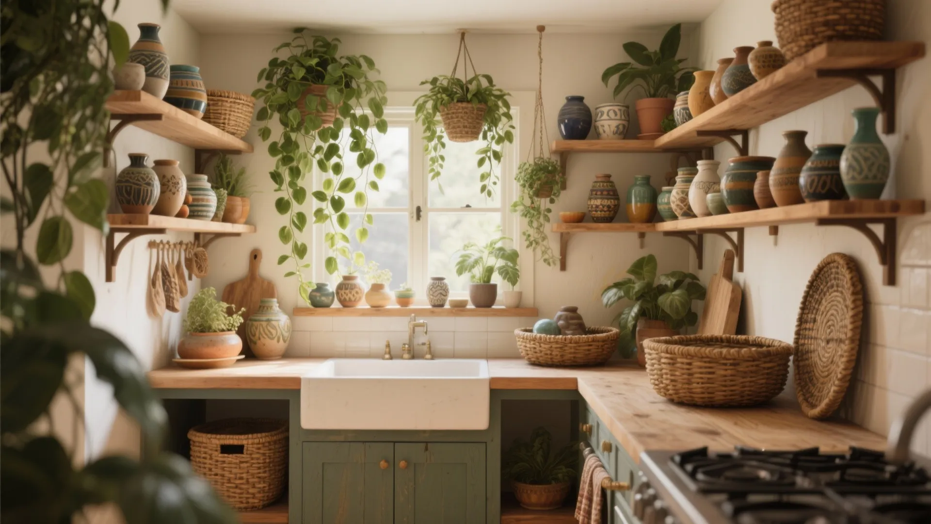 3. Hanging Plants and Open Shelves