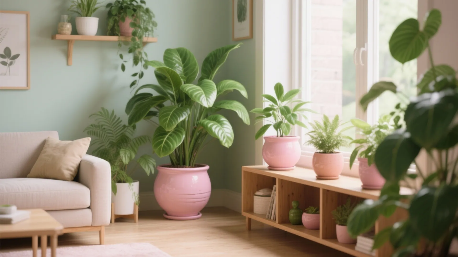 10. Pink and Green Through Plants and Accessories