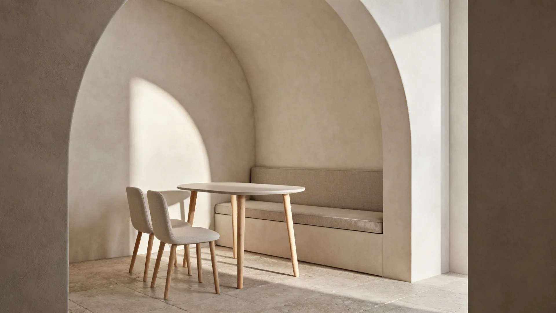 1) Soft Plaster Arch with Integrated Banquette