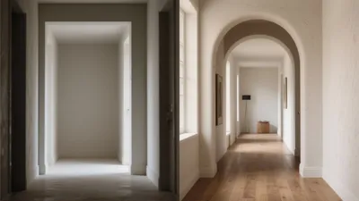 Serene Hallway Design with Arched Ceilings and Natural Light