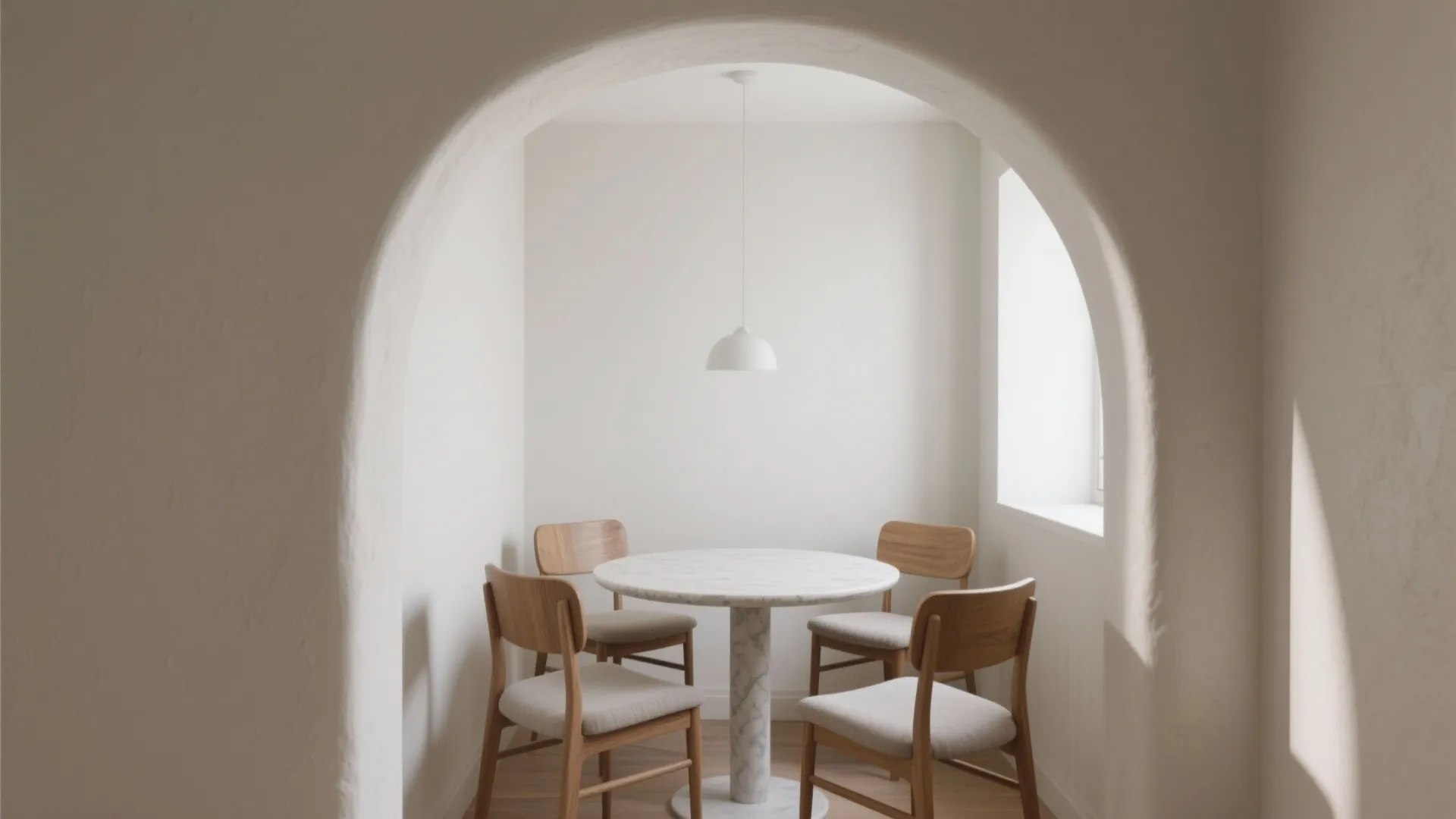 Soft Plaster Arch Entry to the Dining Hall