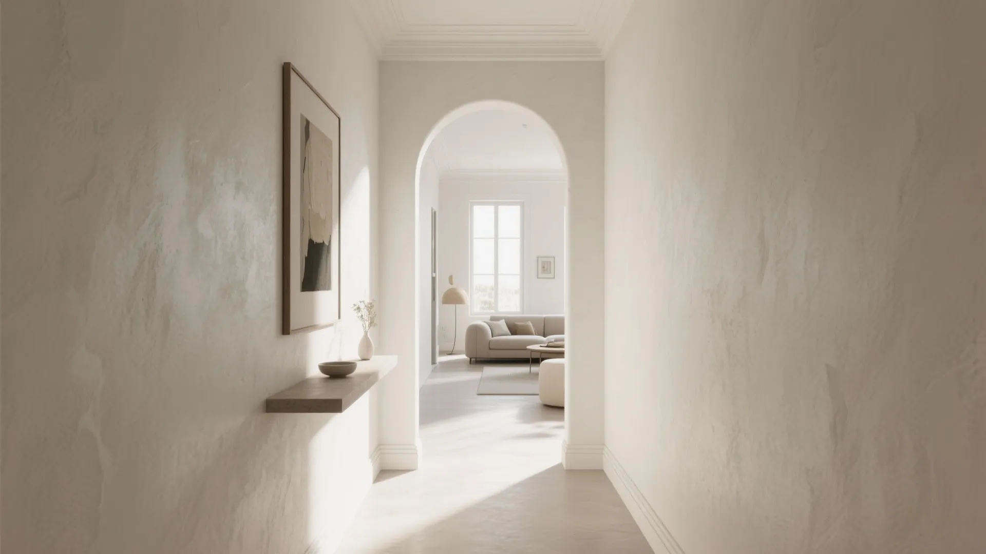 Softly framed circulation with a plaster arch