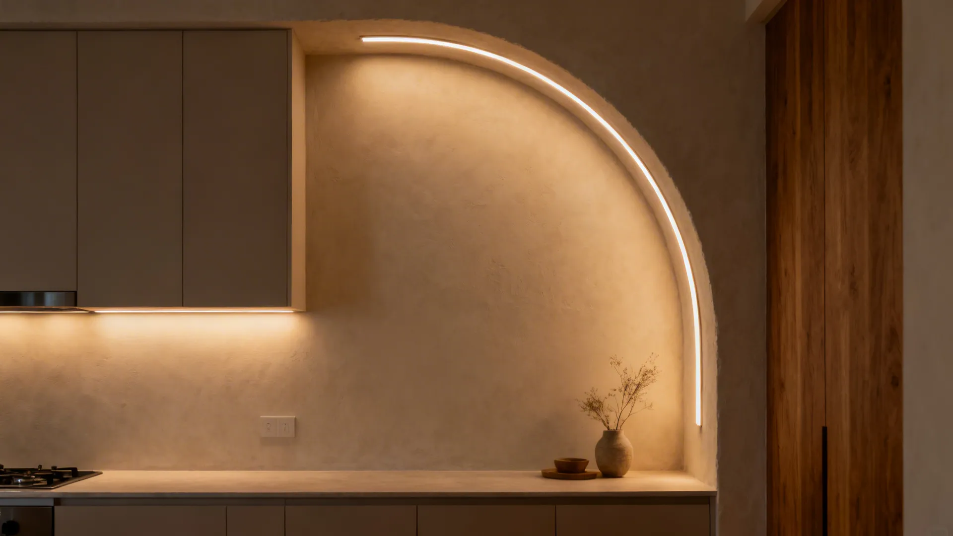 Soft Plaster Arch Opening with Hidden Lighting