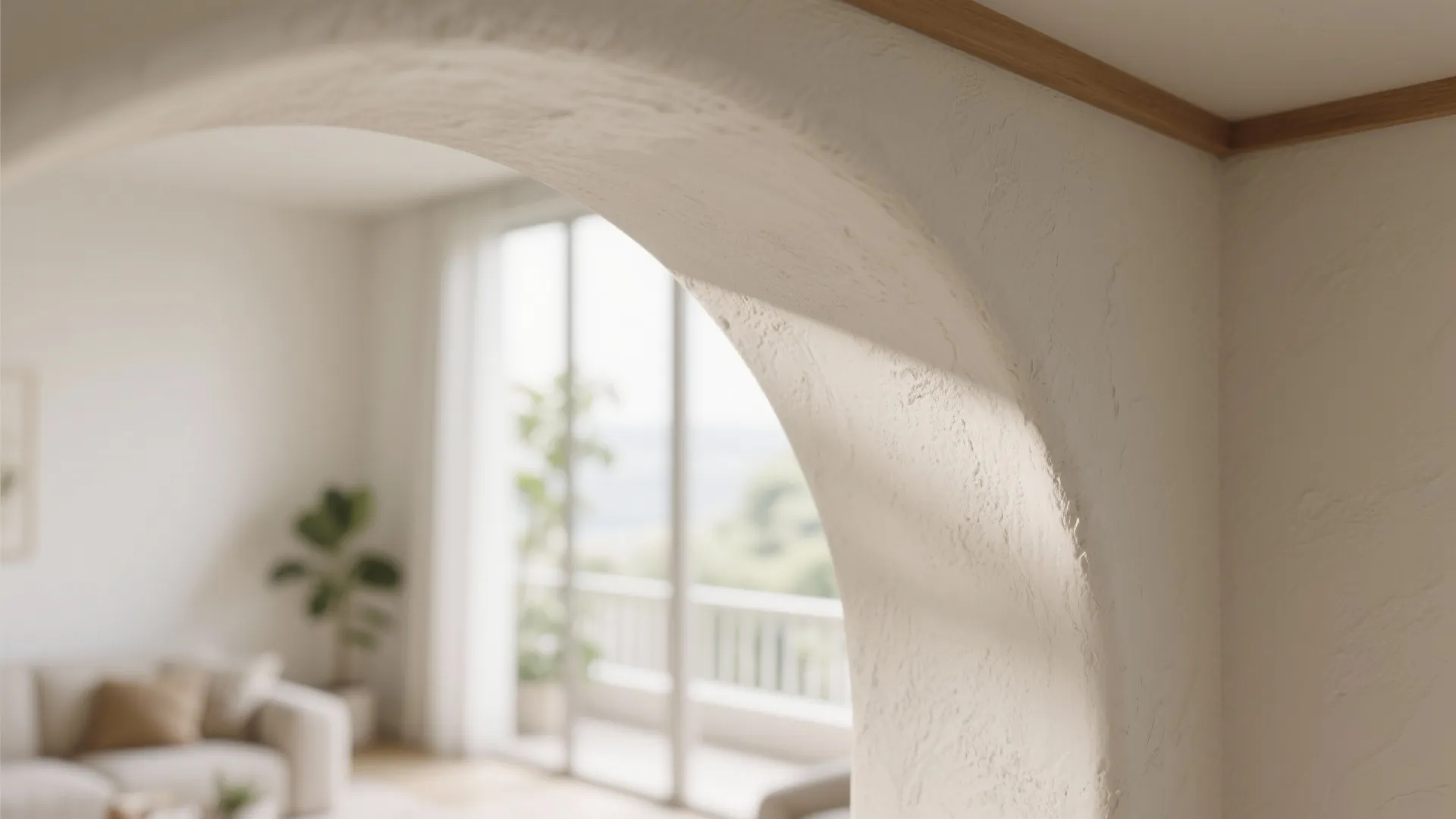 Macro view of matte plaster texture on a soft barrel arch with gentle daylight.