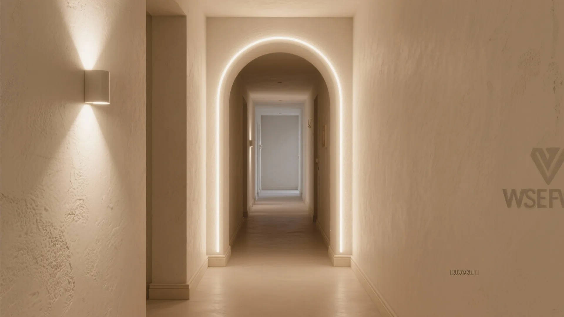 Soft Plaster Archway with Ambient Wash Lighting