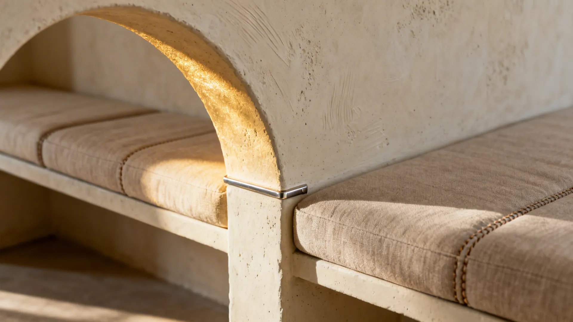 1) Soft Plaster Arch with Integrated Banquette