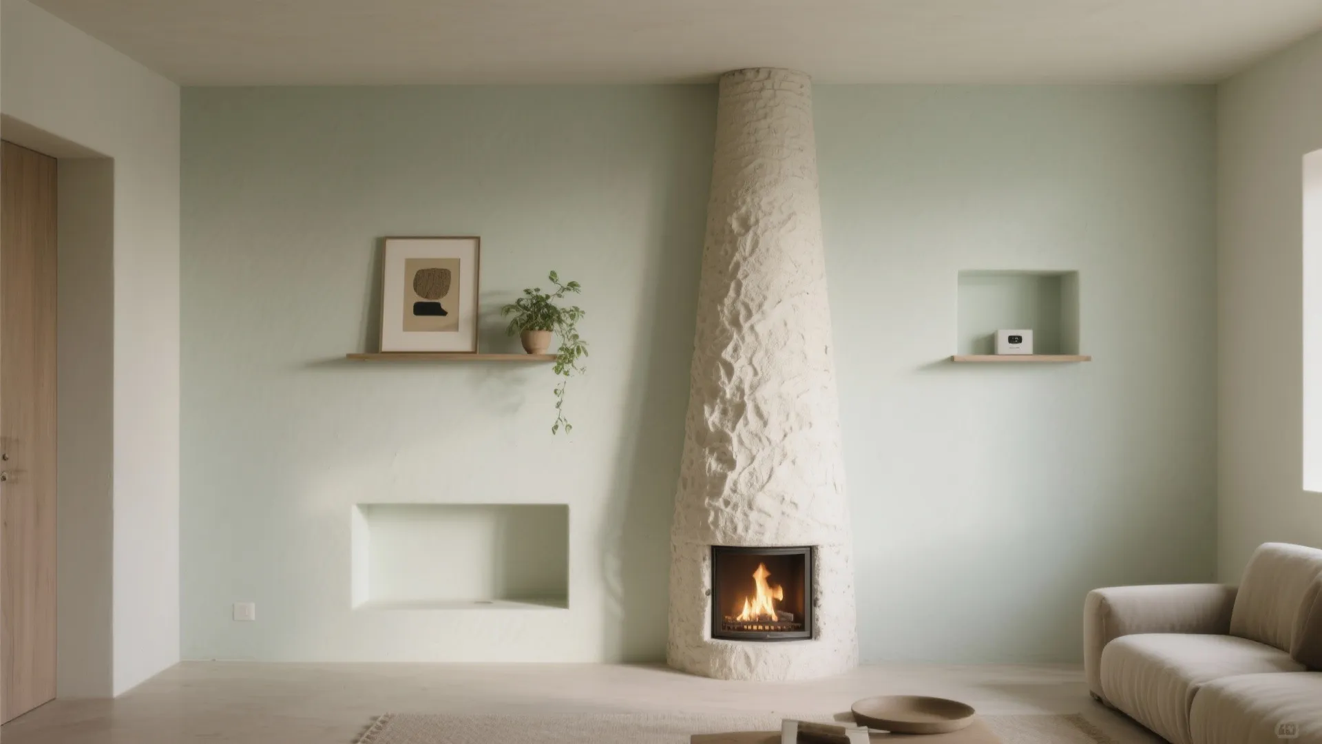 Textured Plaster Column with Niche Shelves