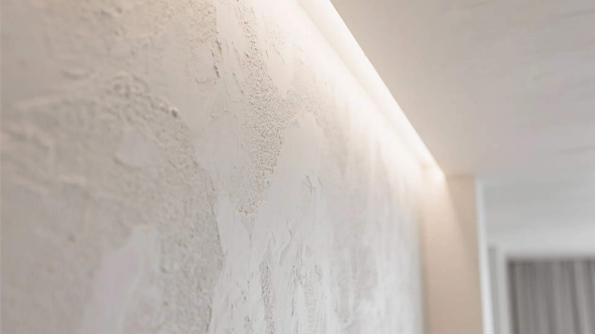 Textured Plaster Continuity Across Walls and Ceiling